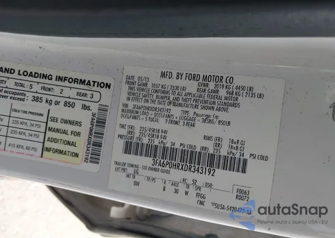 2013 Ford Fusion Se z USA, uszkodzony, nr VIN 3FA6P0HRXDR343192